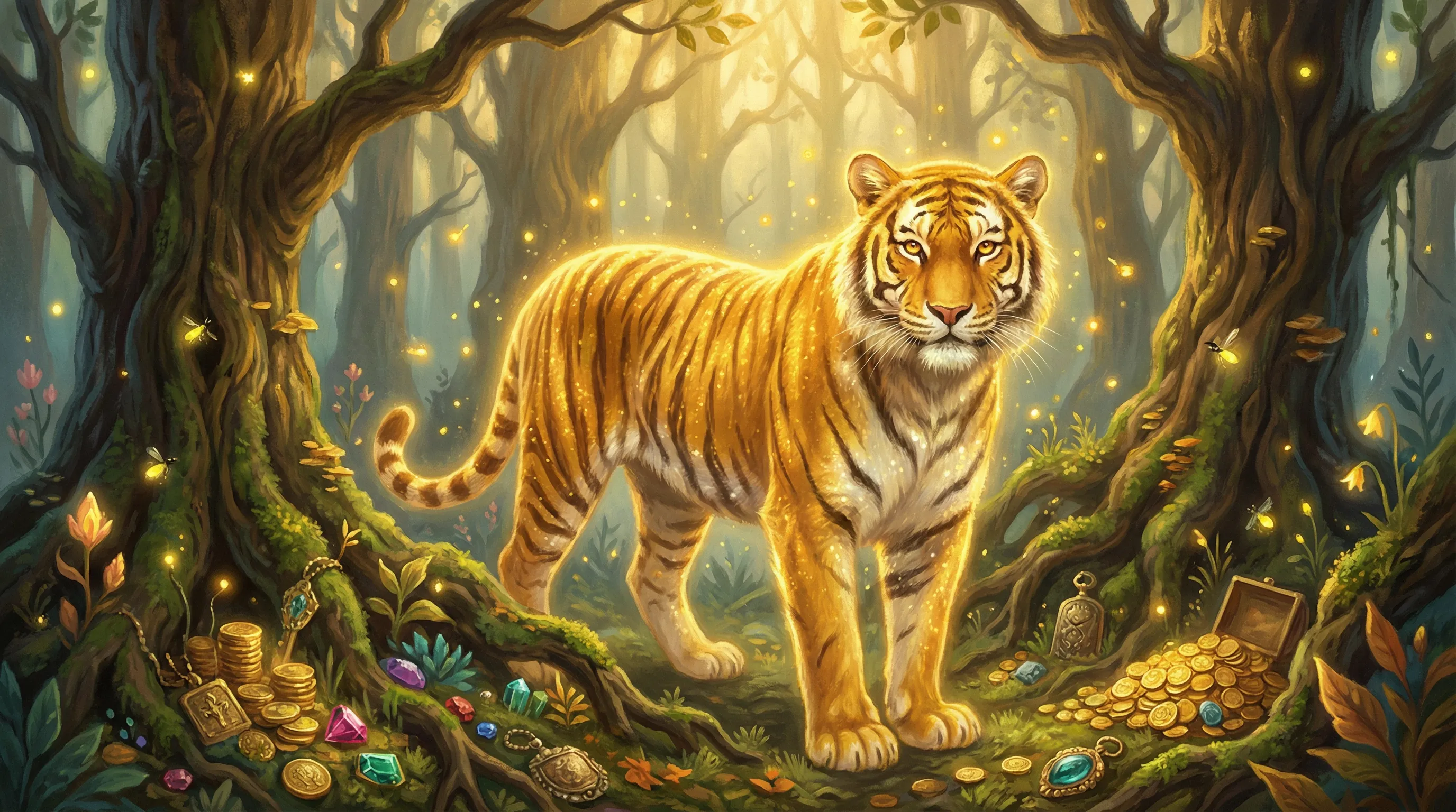 Tigre dourado da fortuna com moedas mágicas no Stakebet